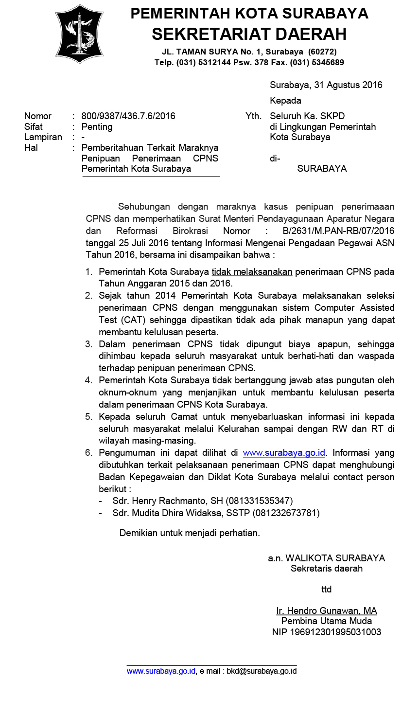 E Surat Pemkot Surabaya - KibrisPDR