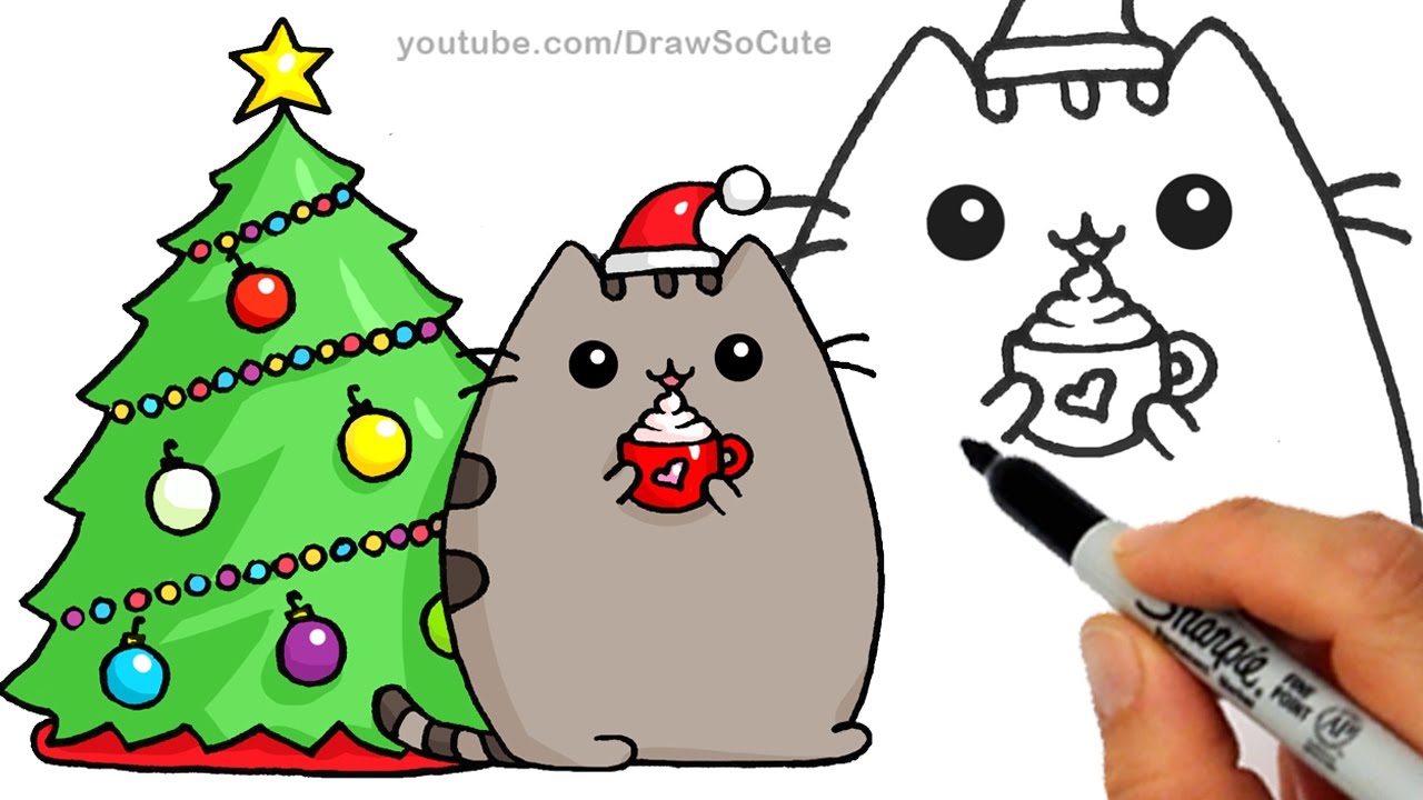 Detail Cat Christmas Drawing Nomer 4