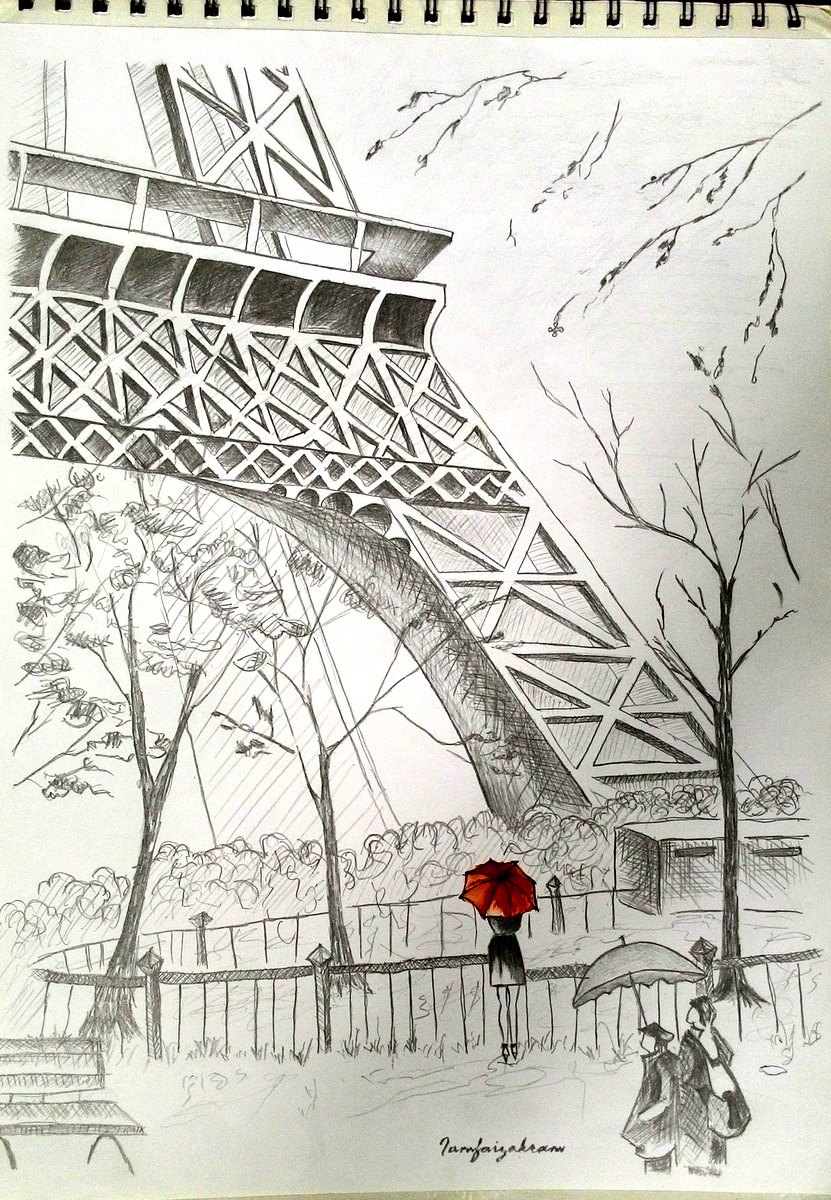 Detail Eiffel Tower Pencil Drawing Nomer 27