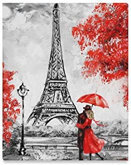 Eiffel Tower Red Umbrella Painting - KibrisPDR