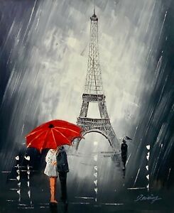 Detail Eiffel Tower Red Umbrella Painting Nomer 3