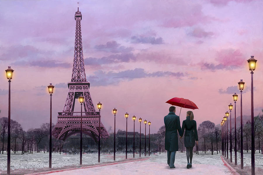 Detail Eiffel Tower Red Umbrella Painting Nomer 24