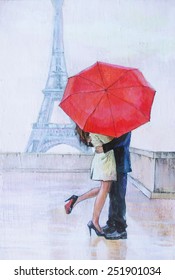 Detail Eiffel Tower Red Umbrella Painting Nomer 27