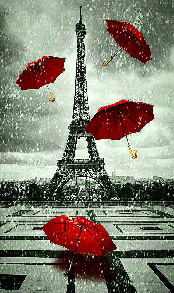 Detail Eiffel Tower Red Umbrella Painting Nomer 4
