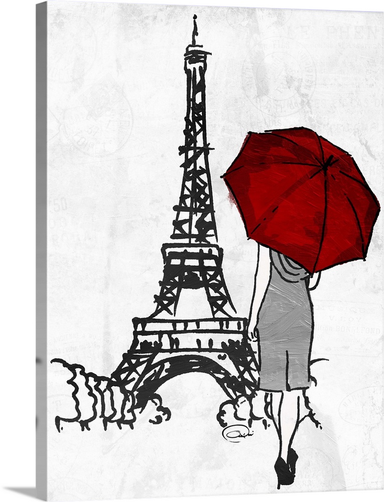 Detail Eiffel Tower Red Umbrella Painting Nomer 31