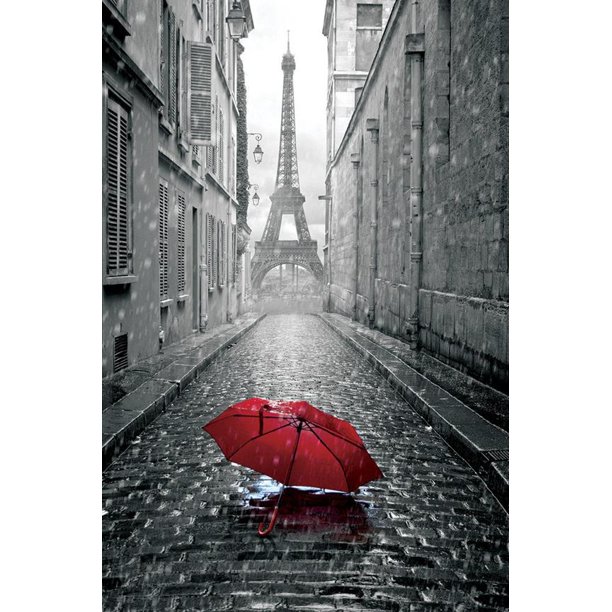 Detail Eiffel Tower Red Umbrella Painting Nomer 34