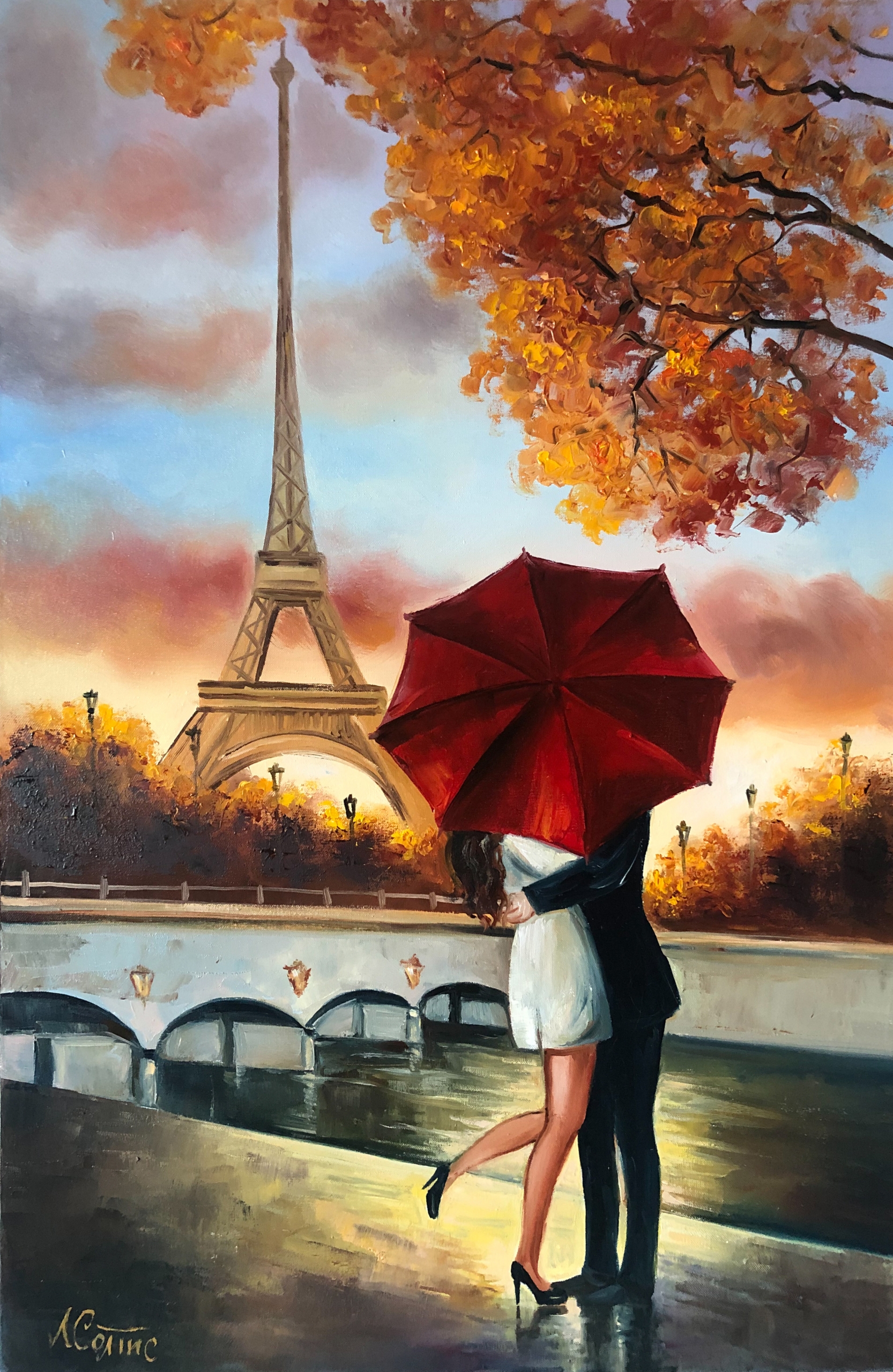 Detail Eiffel Tower Red Umbrella Painting Nomer 42