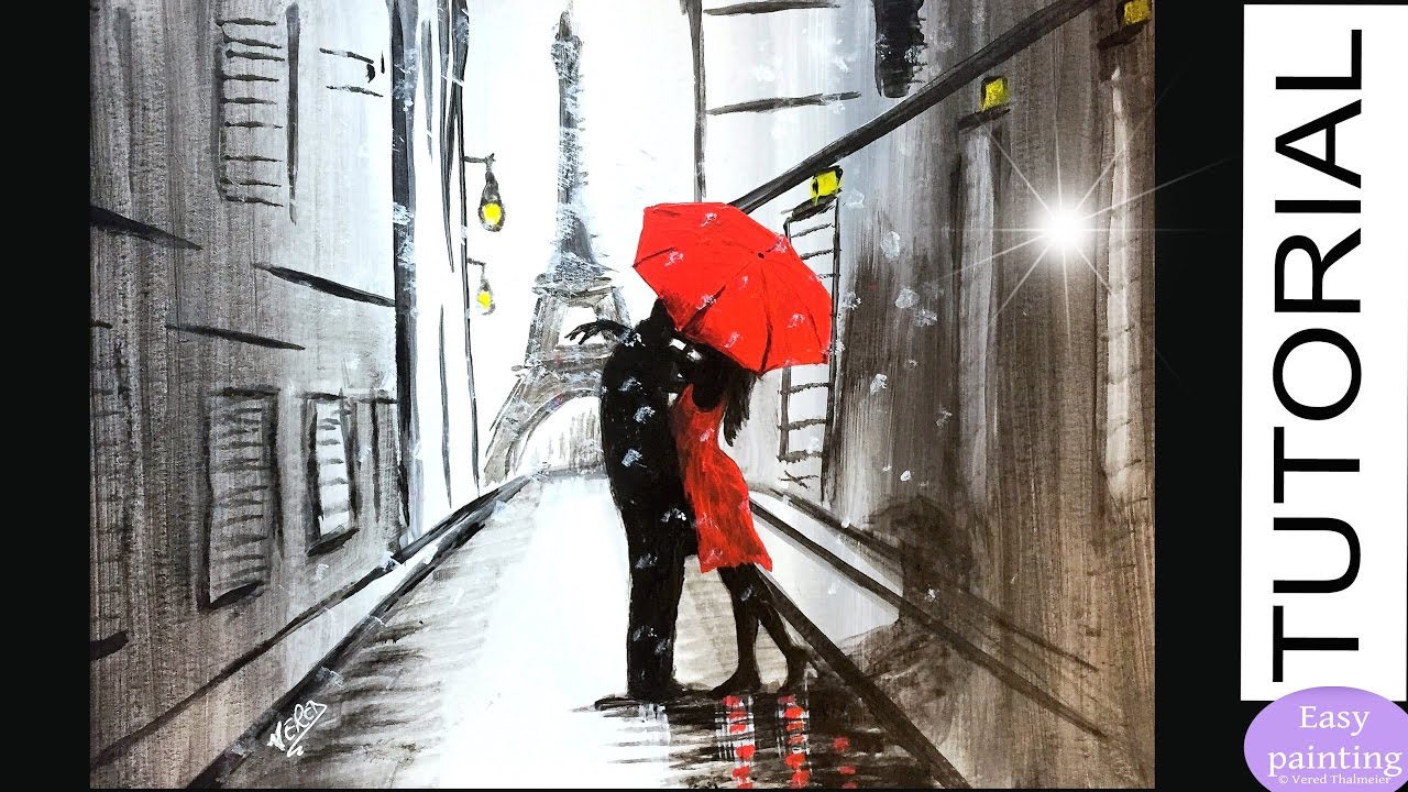Detail Eiffel Tower Red Umbrella Painting Nomer 45