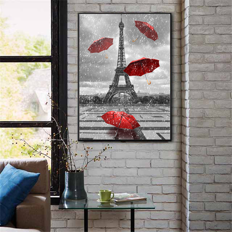 Detail Eiffel Tower Red Umbrella Painting Nomer 47
