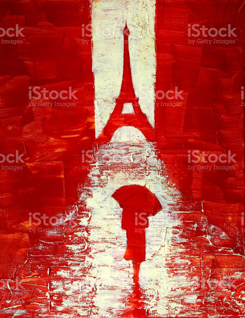 Detail Eiffel Tower Red Umbrella Painting Nomer 48