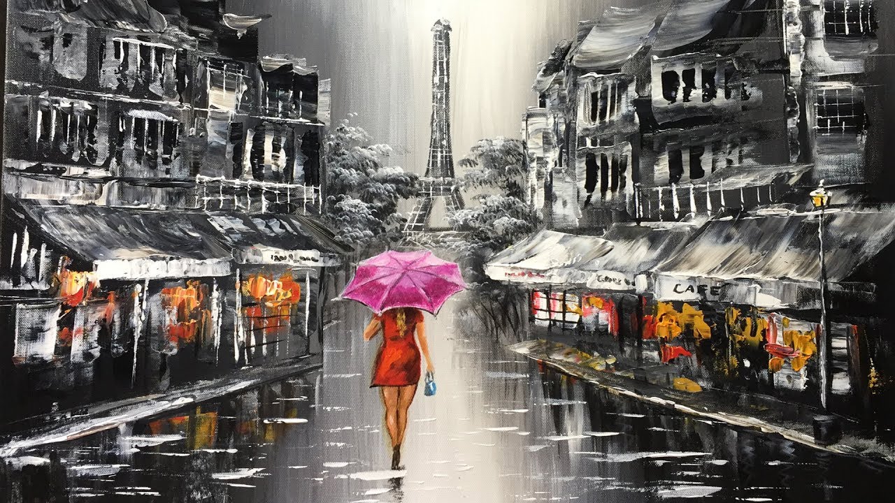 Detail Eiffel Tower Red Umbrella Painting Nomer 50