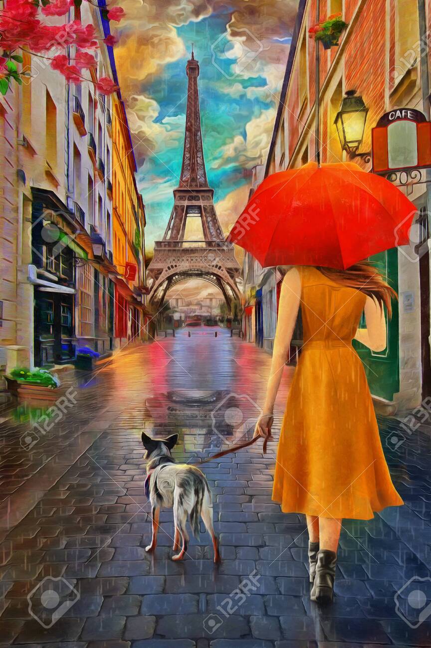 Detail Eiffel Tower Red Umbrella Painting Nomer 58