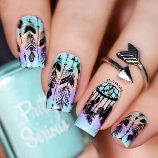 Feather Dream Catcher Nail Art - KibrisPDR