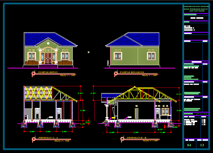 Detail File Gambar Rumah 1 Lantai Dan 2 Lantai Format Acad Nomer 12