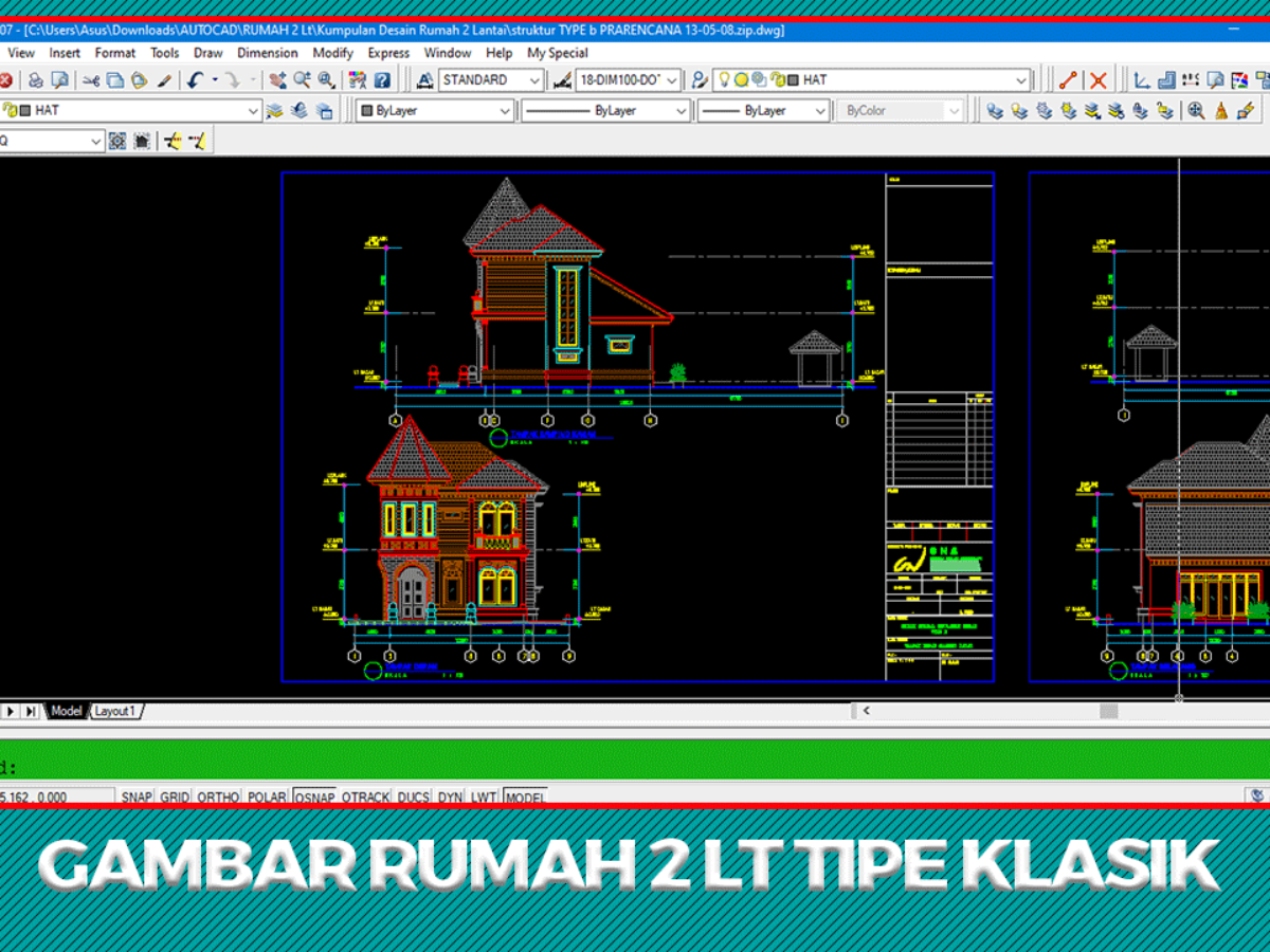 Detail File Gambar Rumah 1 Lantai Dan 2 Lantai Format Acad Nomer 15