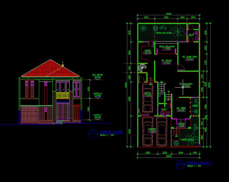 Detail File Gambar Rumah 1 Lantai Dan 2 Lantai Format Acad Nomer 16