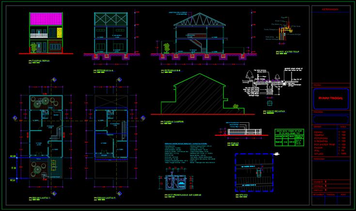 Detail File Gambar Rumah 1 Lantai Dan 2 Lantai Format Acad Nomer 18