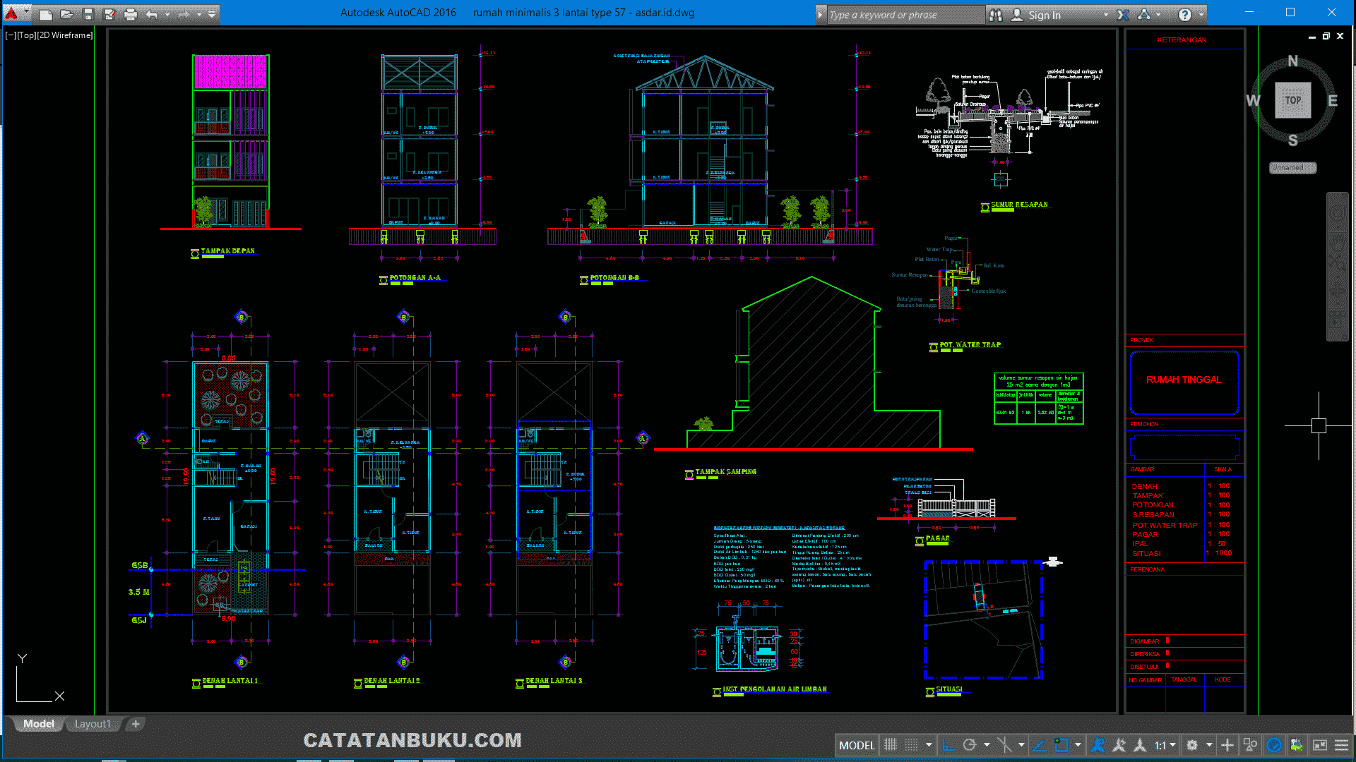 Detail File Gambar Rumah 1 Lantai Dan 2 Lantai Format Acad Nomer 19