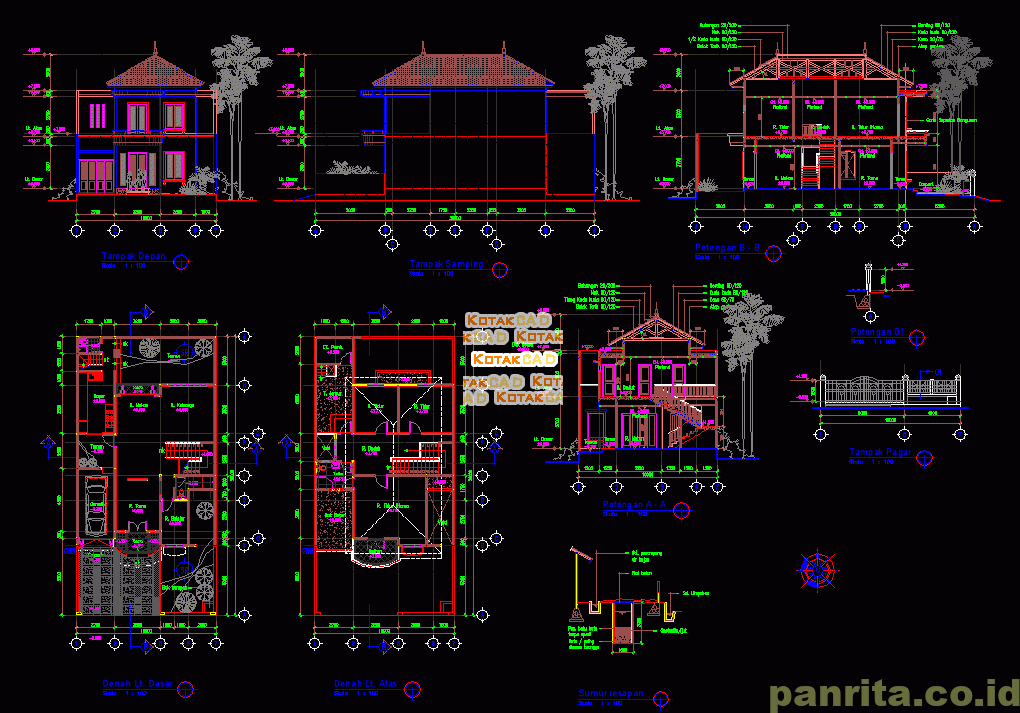 Detail File Gambar Rumah 1 Lantai Dan 2 Lantai Format Acad Nomer 22