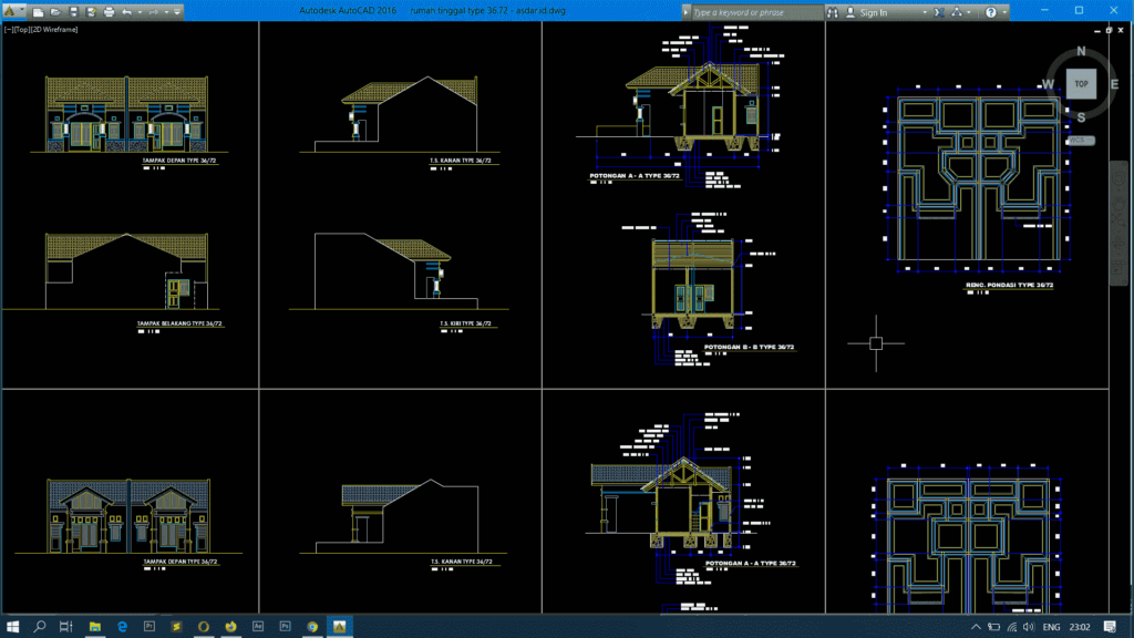 Detail File Gambar Rumah 1 Lantai Dan 2 Lantai Format Acad Nomer 23