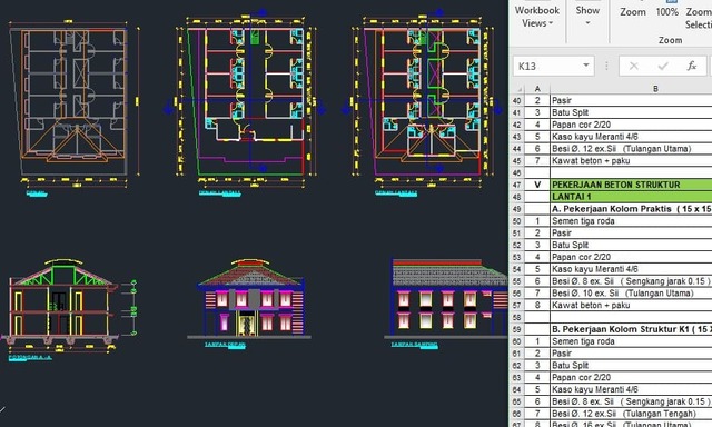 Detail File Gambar Rumah 1 Lantai Dan 2 Lantai Format Acad Nomer 24