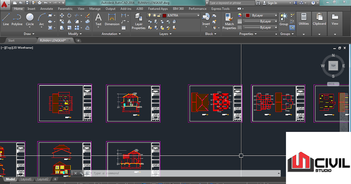 Detail File Gambar Rumah 1 Lantai Dan 2 Lantai Format Acad Nomer 27