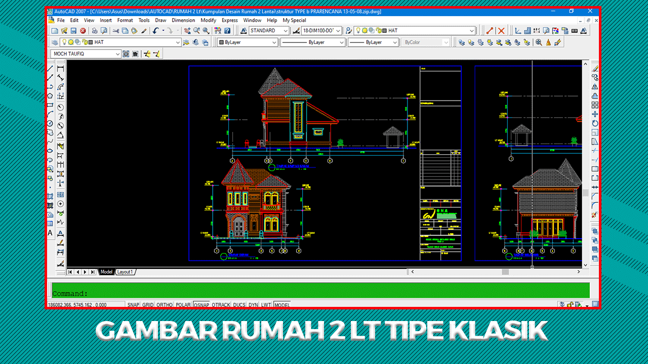 Detail File Gambar Rumah 1 Lantai Dan 2 Lantai Format Acad Nomer 4