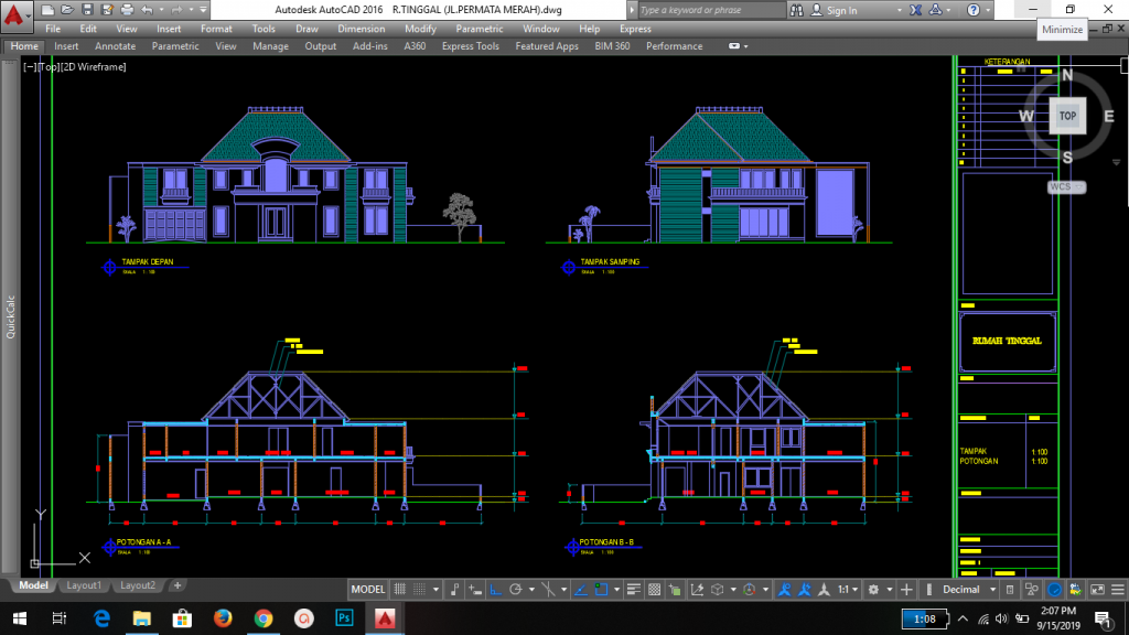 Detail File Gambar Rumah 1 Lantai Dan 2 Lantai Format Acad Nomer 39