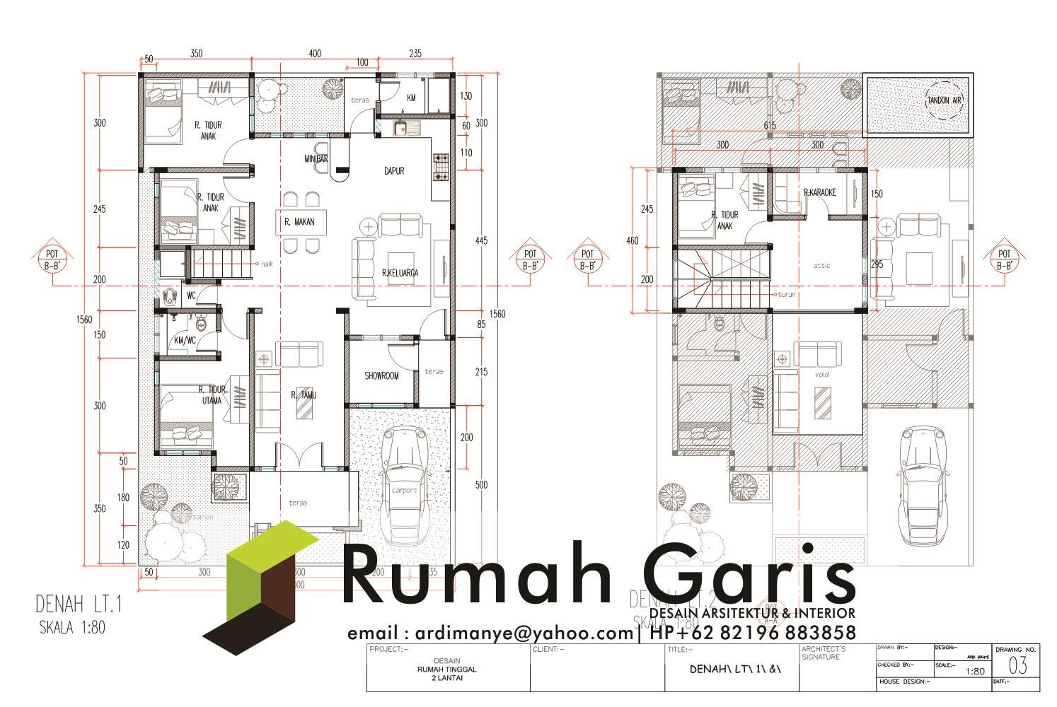 Detail File Gambar Rumah 1 Lantai Dan 2 Lantai Format Acad Nomer 40