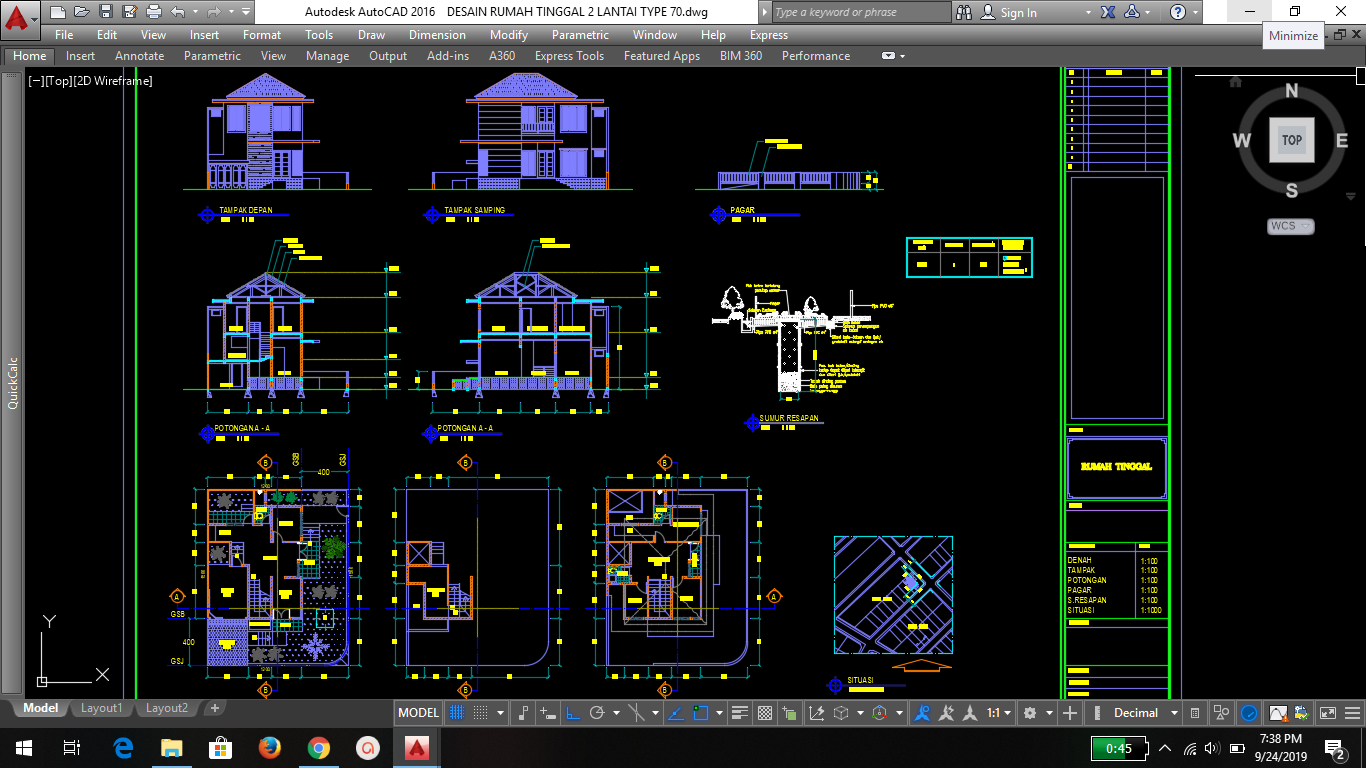 Detail File Gambar Rumah 1 Lantai Dan 2 Lantai Format Acad Nomer 46