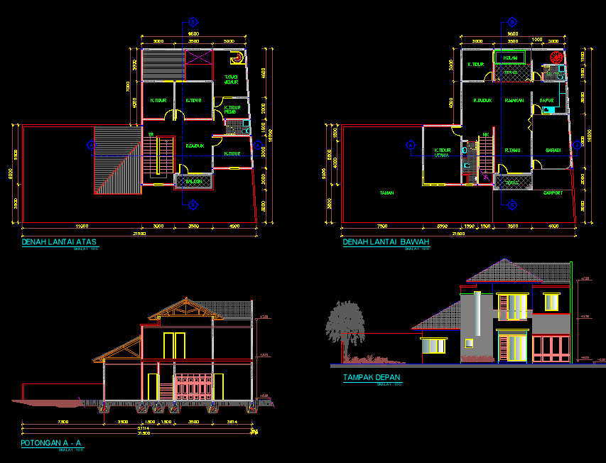 Detail File Gambar Rumah 1 Lantai Dan 2 Lantai Format Acad Nomer 48