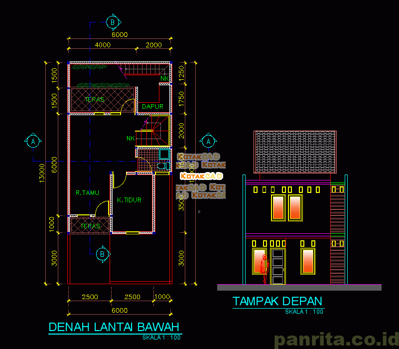 Detail File Gambar Rumah 1 Lantai Dan 2 Lantai Format Acad Nomer 8