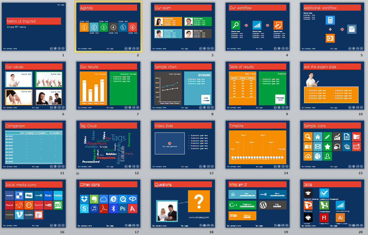 Detail Flat Design Ppt Template Nomer 44