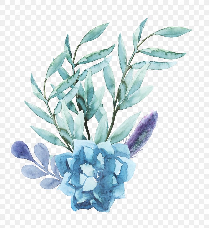 Detail Flower Watercolor Blue Nomer 15