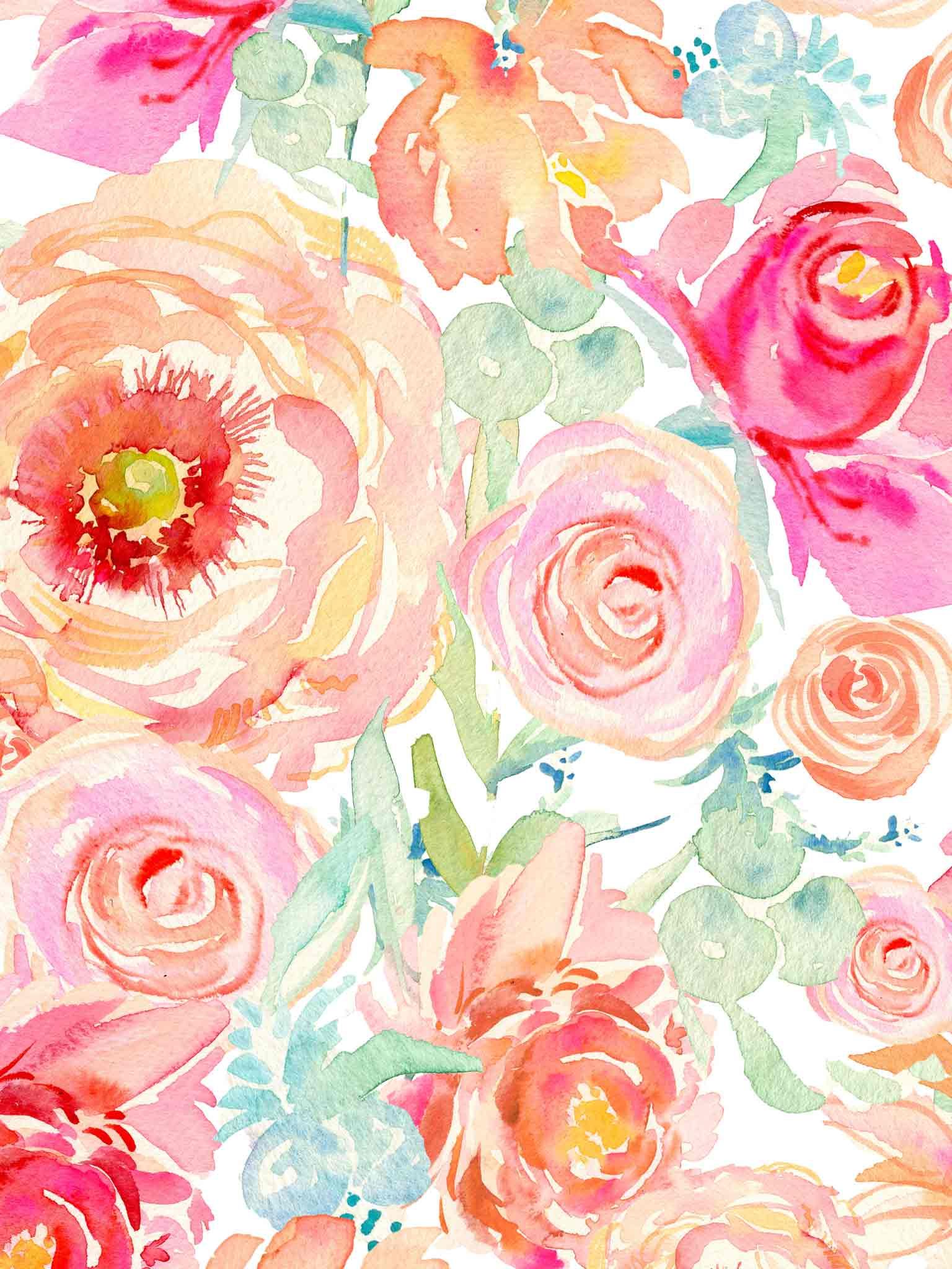 Detail Flower Watercolor Wallpaper Nomer 8