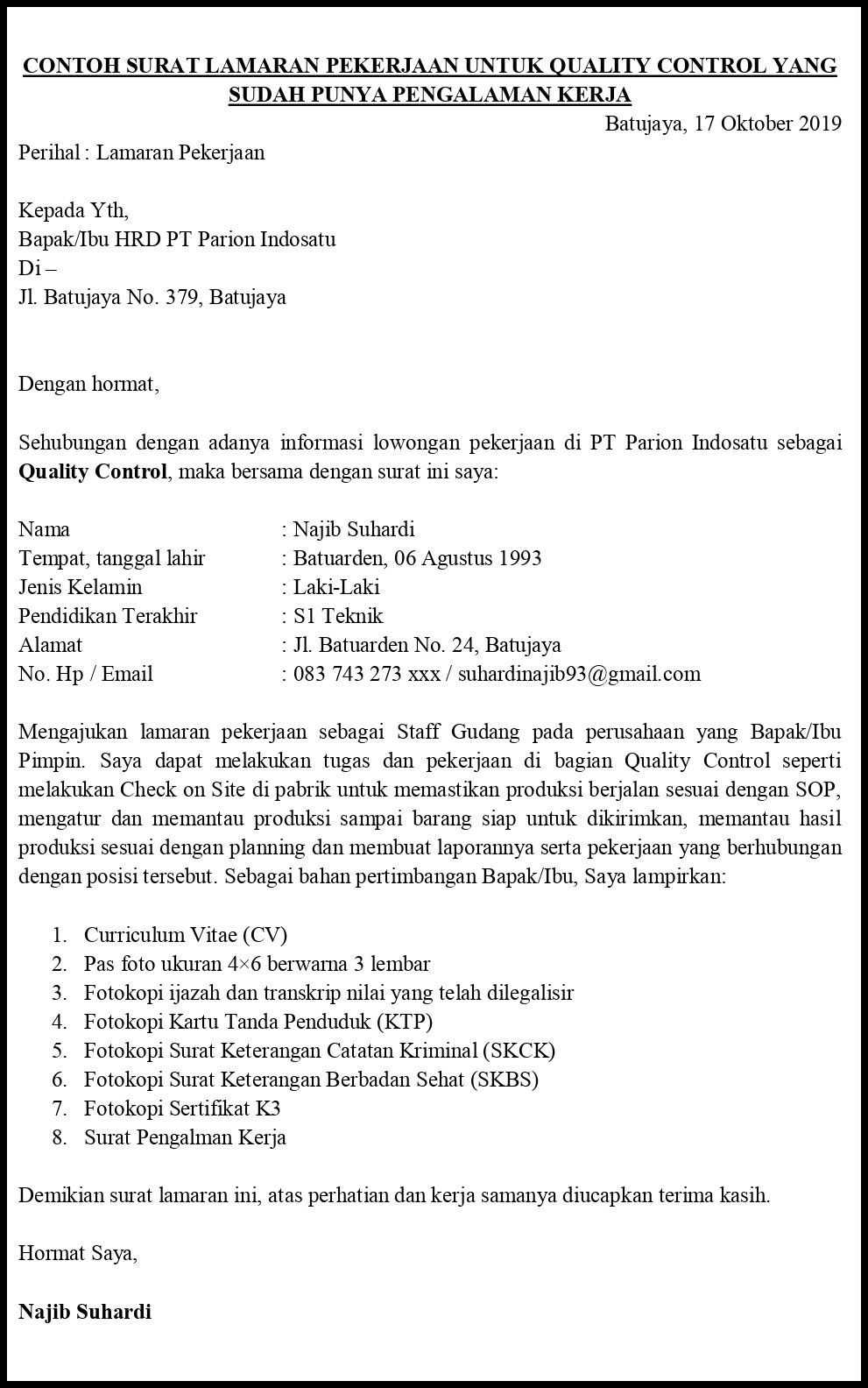 Detail Bagian Bagian Dari Surat Lamaran Kerja Nomer 26