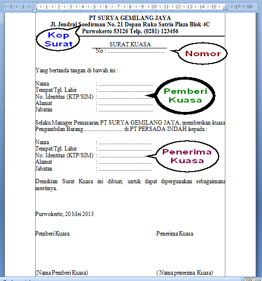 Detail Bagian Surat Kuasa Nomer 5