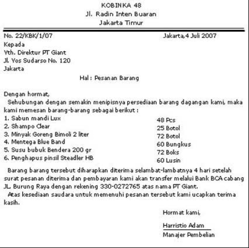 Detail Bagian Surat Niaga Nomer 4