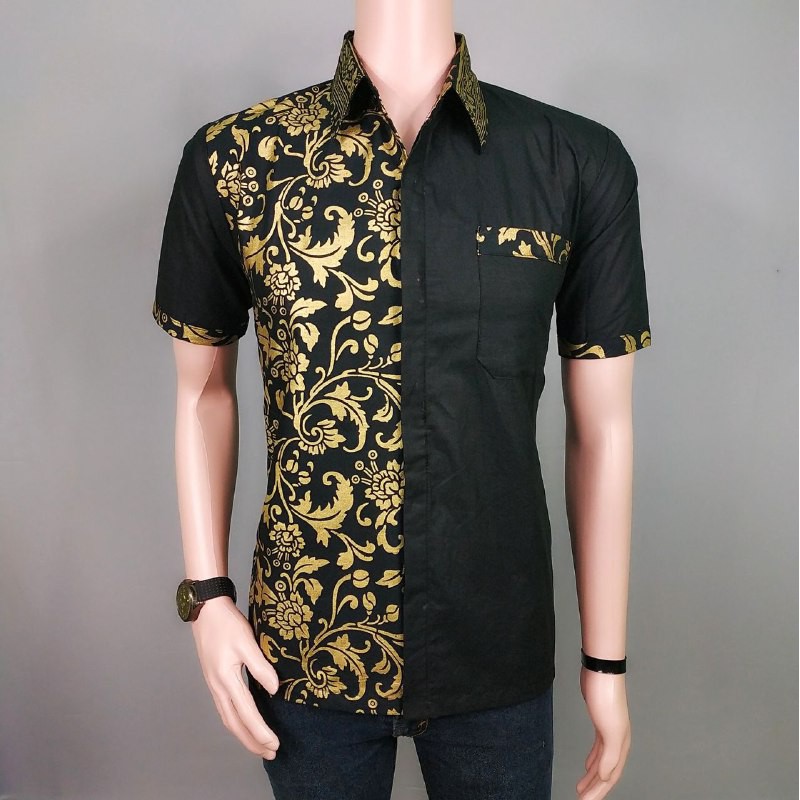 Detail Baju Batik Kombinasi Polos Modern Nomer 8