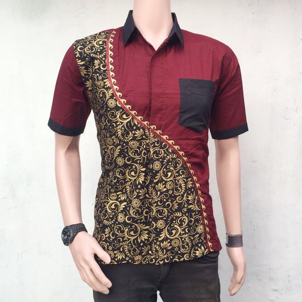 Detail Baju Batik Kombinasi Polos Modern Pria Nomer 2