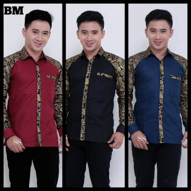 Detail Baju Batik Kombinasi Polos Modern Pria Nomer 35