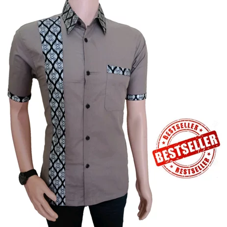 Detail Baju Batik Kombinasi Polos Modern Pria Nomer 36