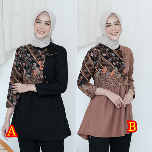 Detail Baju Batik Kombinasi Polos Modern Wanita Nomer 2