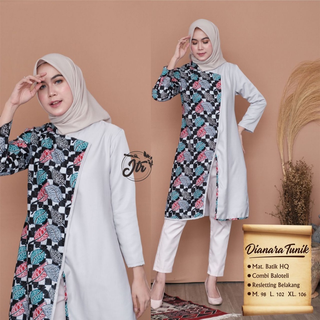 Detail Baju Batik Kombinasi Polos Modern Wanita Nomer 19