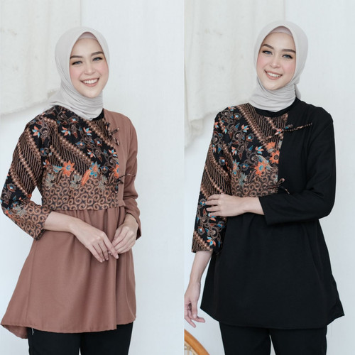 Detail Baju Batik Kombinasi Polos Modern Wanita Nomer 35