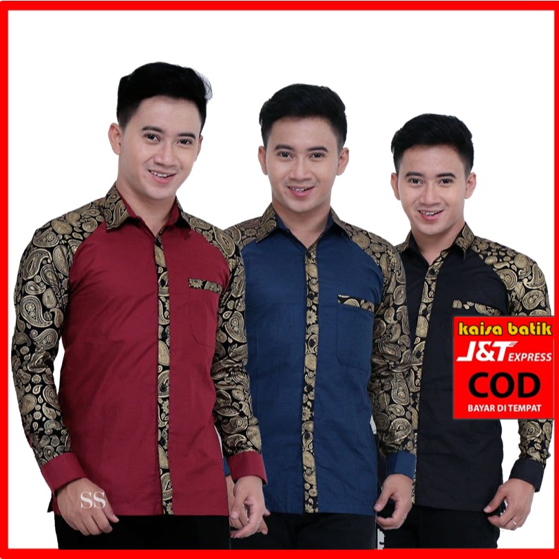 Detail Baju Batik Pria Kombinasi Kain Polos Nomer 11