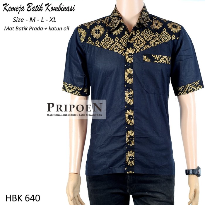 Detail Baju Batik Pria Kombinasi Kain Polos Nomer 13