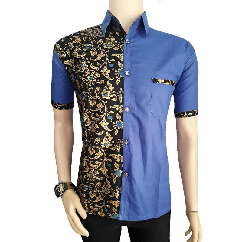 Detail Baju Batik Pria Kombinasi Kain Polos Nomer 18