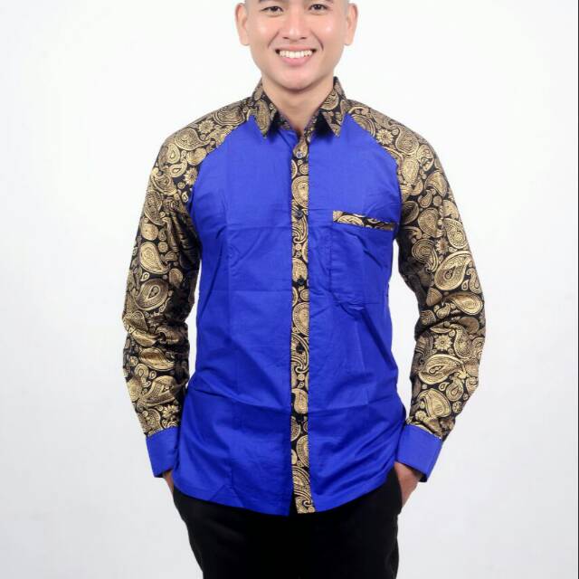 Detail Baju Batik Pria Kombinasi Kain Polos Nomer 38