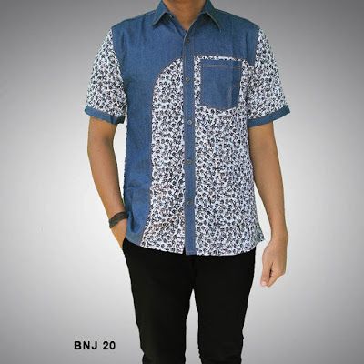 Detail Baju Batik Pria Kombinasi Kain Polos Nomer 8